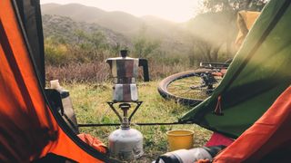 Moka pot on a camping stove