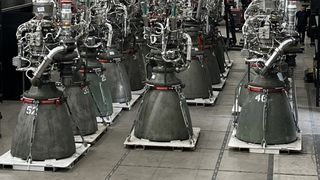Elon Musk shared this view of a batch of SpaceX Raptor 2 engines awaiting integration into a Starship rocket at the company's Starbase facility near Boca Chica, Texas on April 26, 2022. Twitter fans saw an eerie resemblance to the Doctor Who villians, the Daleks.