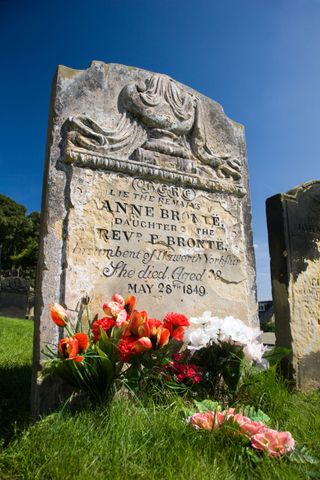 Gravestone with inscription to Anne Bronte in Scarborough churchyard, Scarborough, North Yorkshire