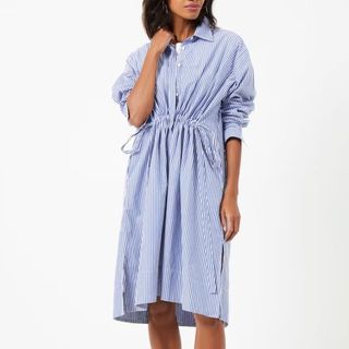 blue and white striped shirt dress