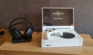 Xbox Series S with fitted screen playing Diablo 4