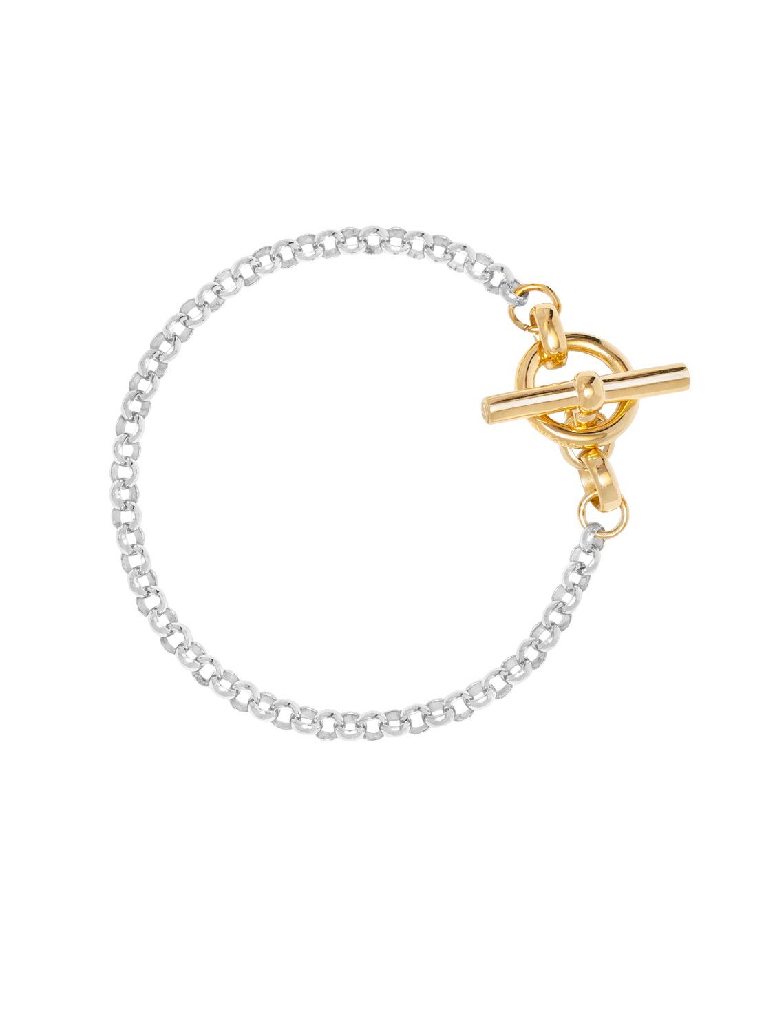 Small Silver and Gold T-Bar Clasp on Belcher Chain Bracelet - Tilly Sveaas Jewellery