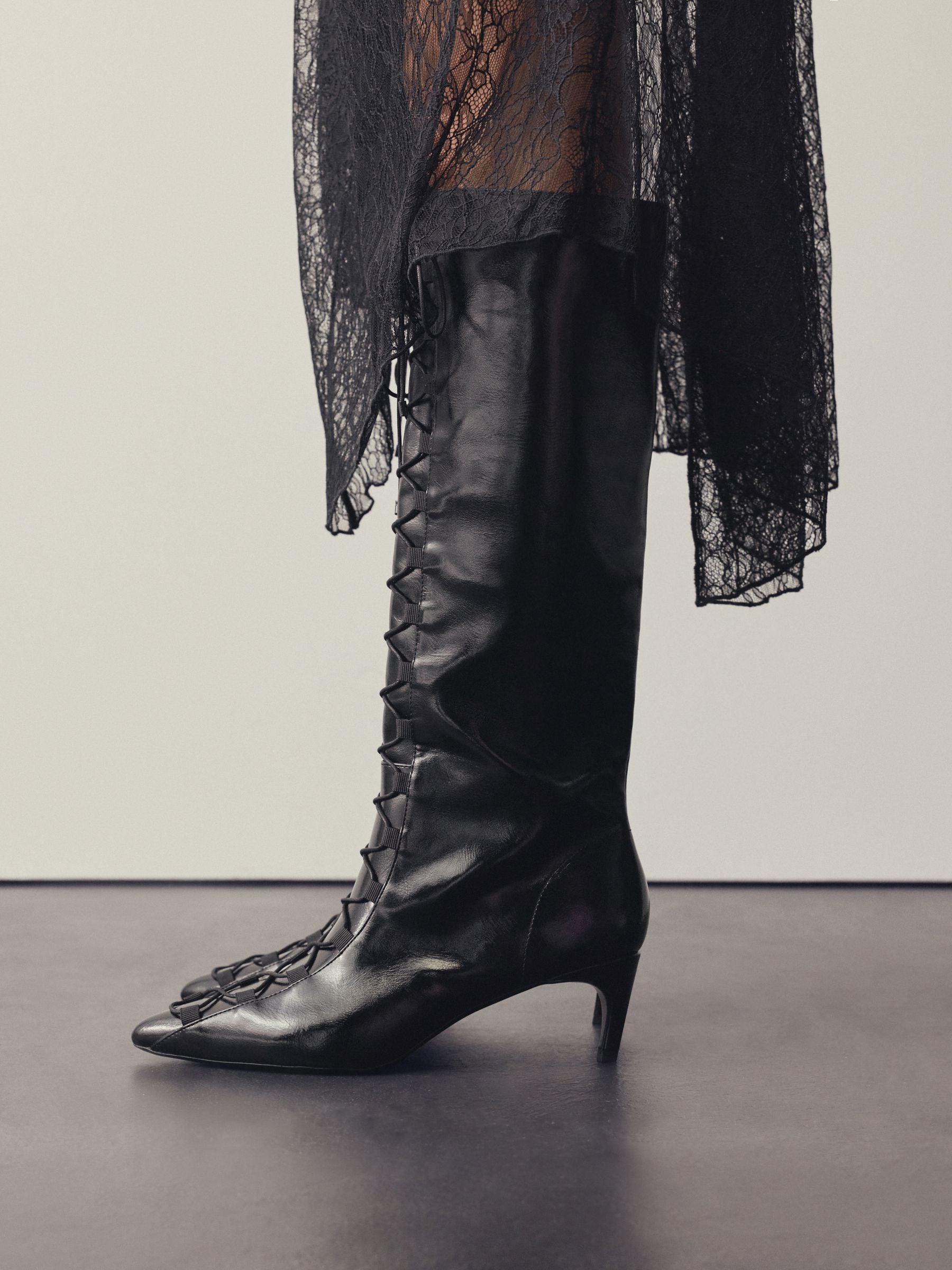 Black Forever Comfort&amp;reg; Knee High Lace Up Corset Boots