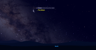 night sky graphic showing the moon shining just below Antares