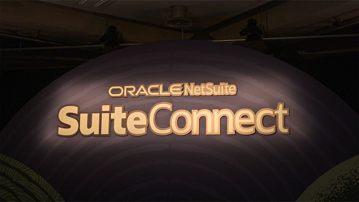 NetSuite branding pictured at the company&#039;s &#039;SuiteConnect&#039; conference in Westminster, London, England. 