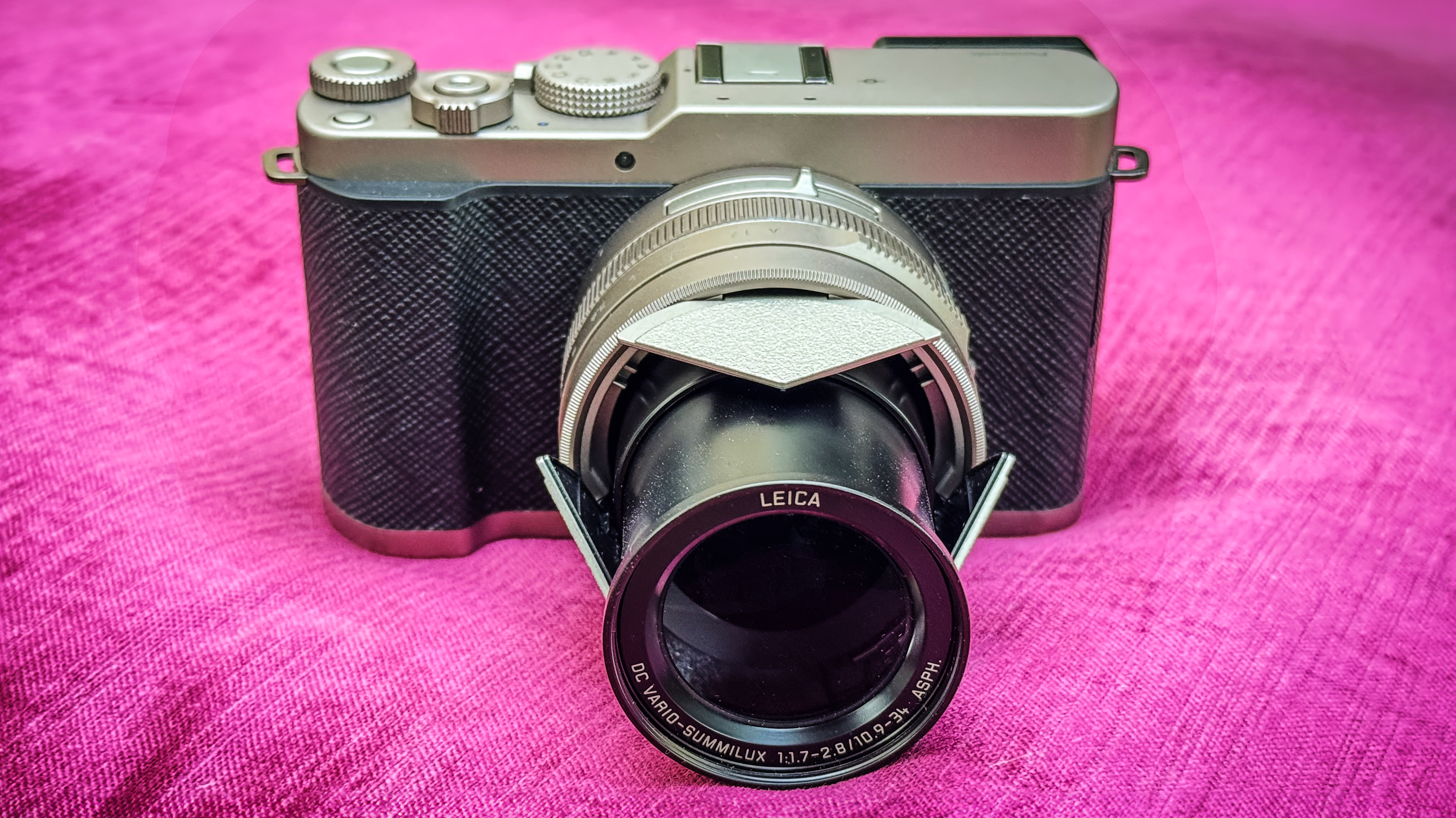 Panasonic Lumix L10 camera on purple cushion