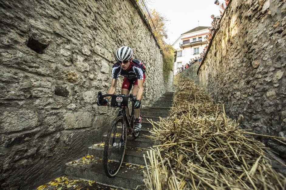 A rider takes on the tricky steps section