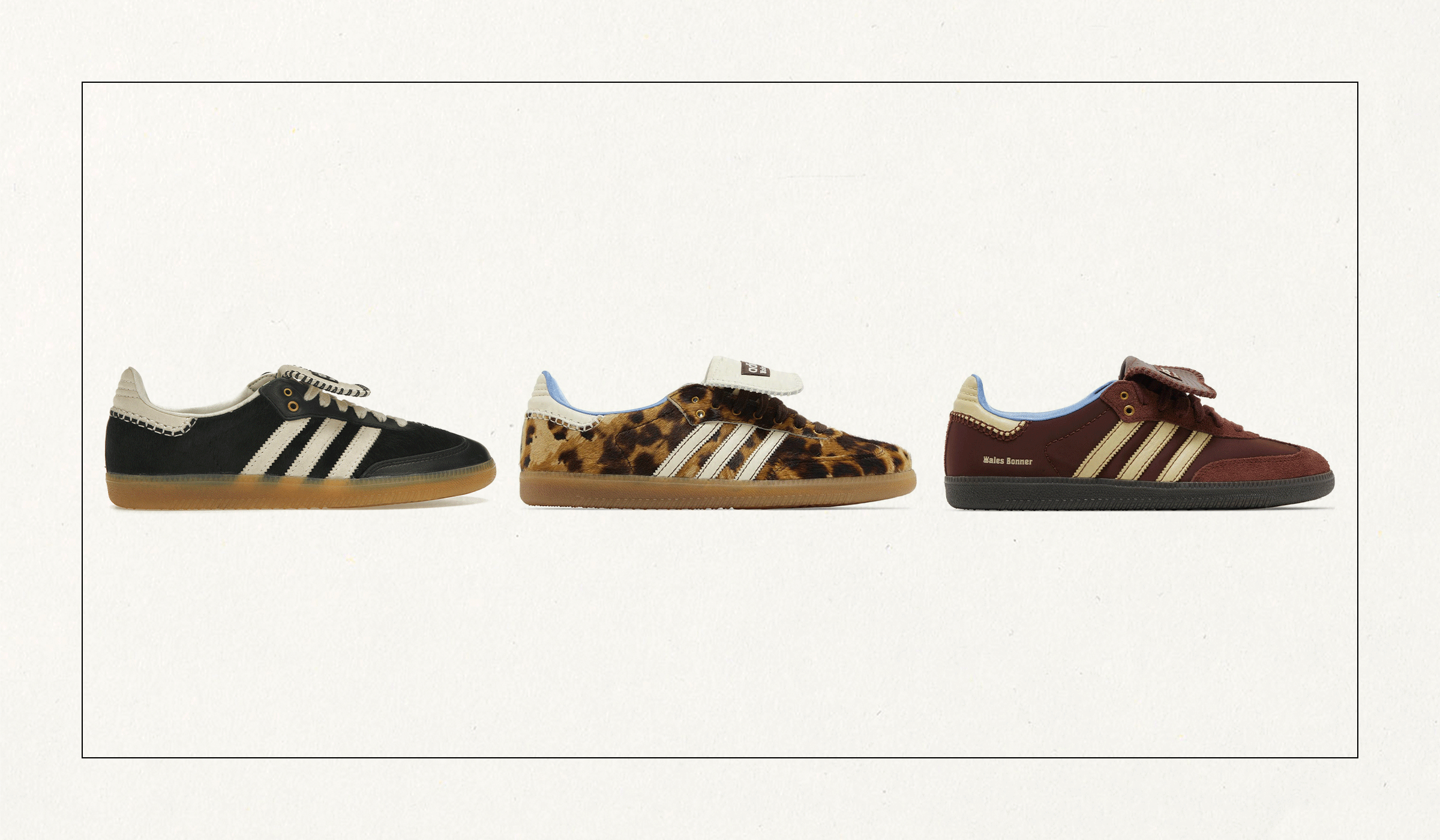 Motion gifs of different Adidas Samba sneakers
