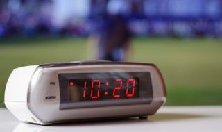 A digital alarm clock.