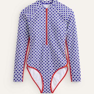 Boden Piped Raglan Sleeve Swimsuit