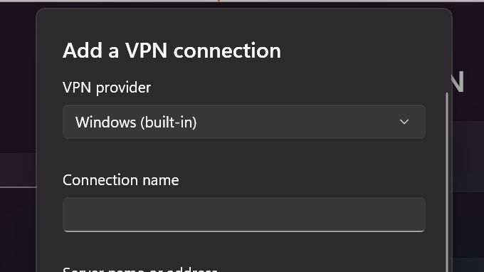 A screengrab of the Windows 11 VPN interface