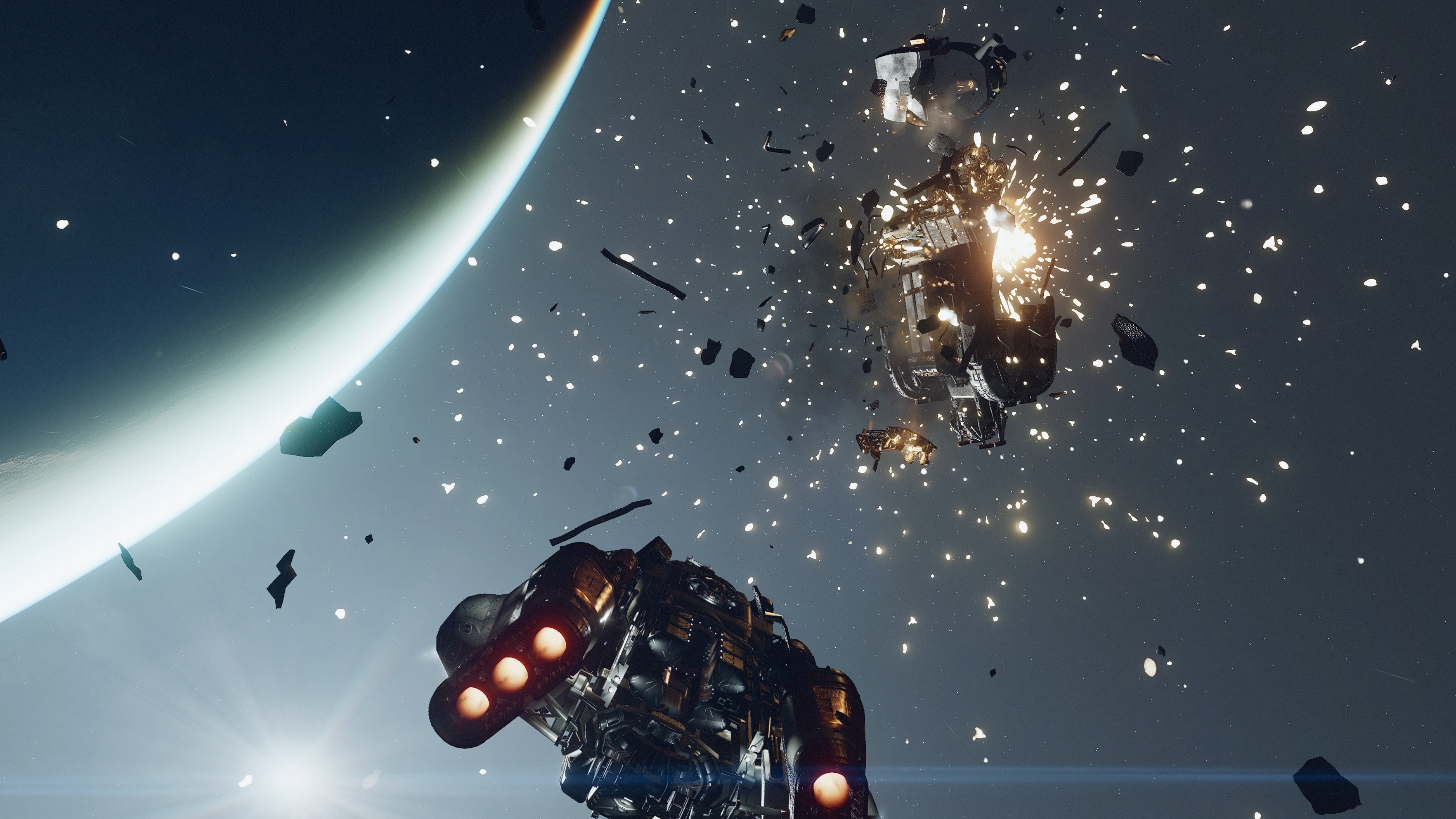 Starfield space dogfight explosion
