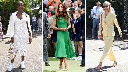 composite of three celebrities demonstrating what to wear to wimbledon