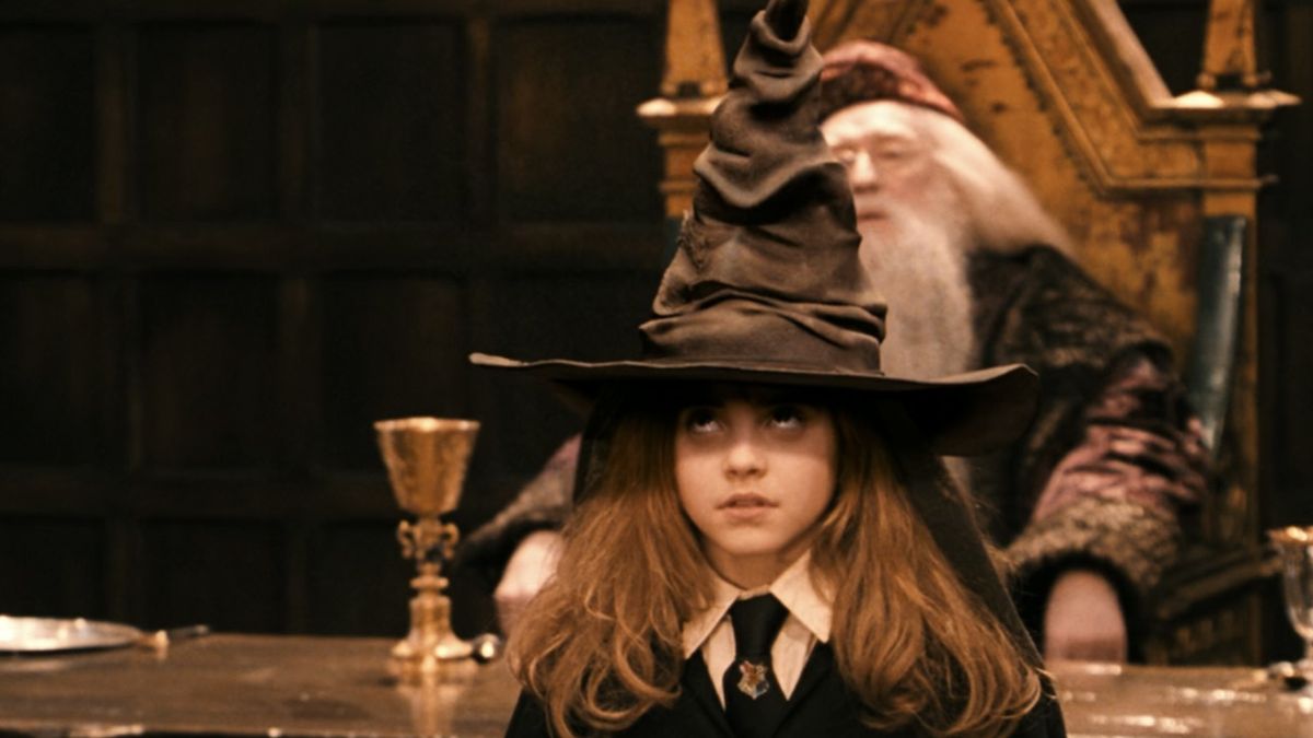 Hermione Granger wearing the sorting hat. 