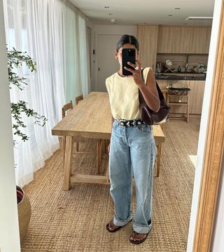 Instagram Trends 2024: Monikh styles her yellow top with jeans and sandals.