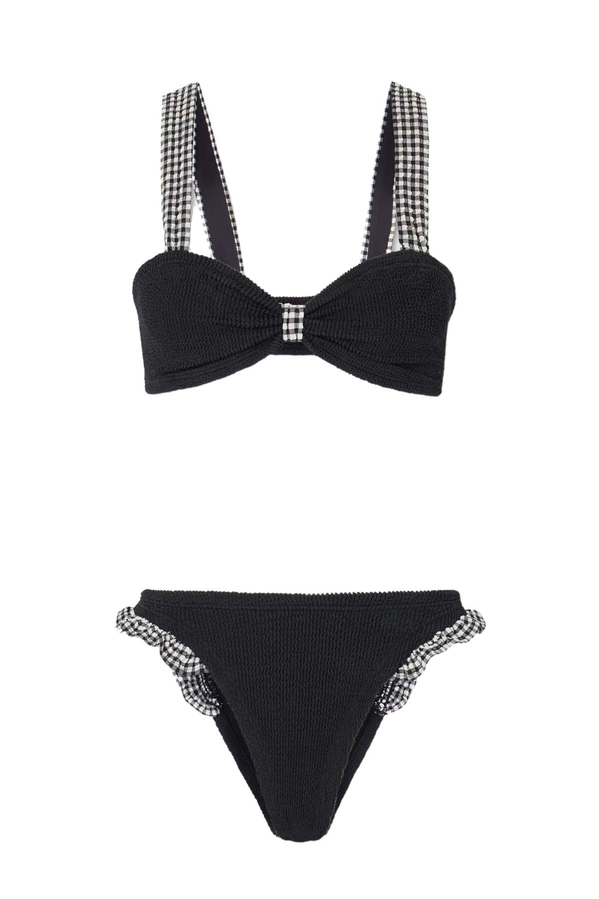 Loretta Ruffled Gingham-Trimmed Seersucker Bikini Hunza G