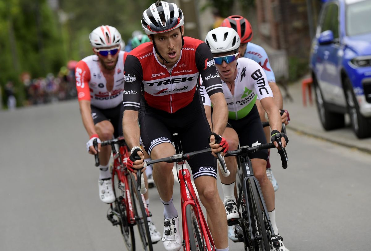 Michael Gogl (Trek-Segafredo) leads the break at Fleche Wallonne.