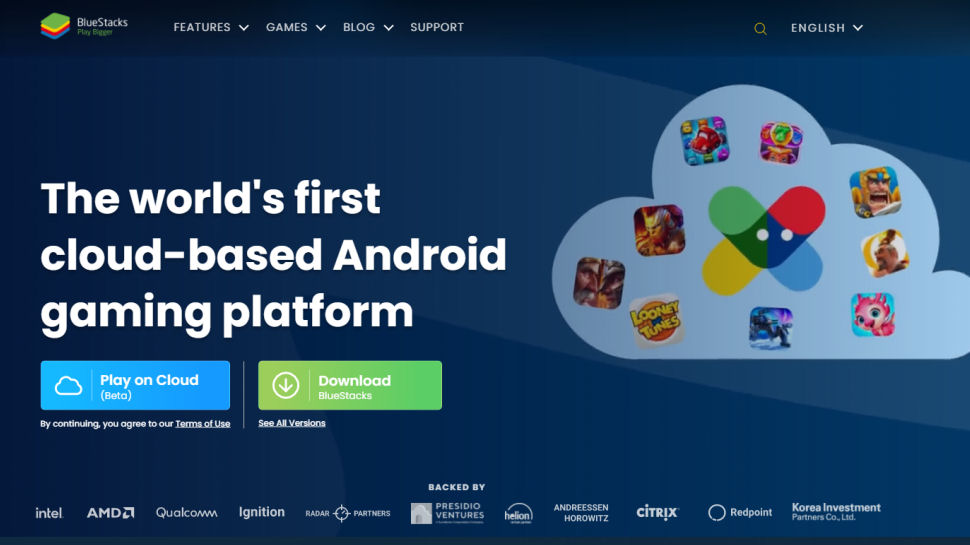 Website screenshot of BlueStacks