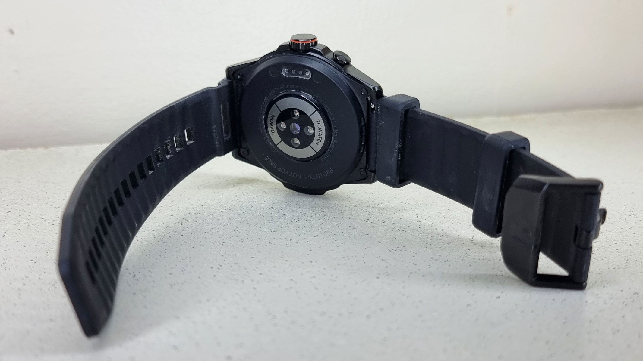 TicWatch Atlas smartwatch, a close-up photo of the underbelly