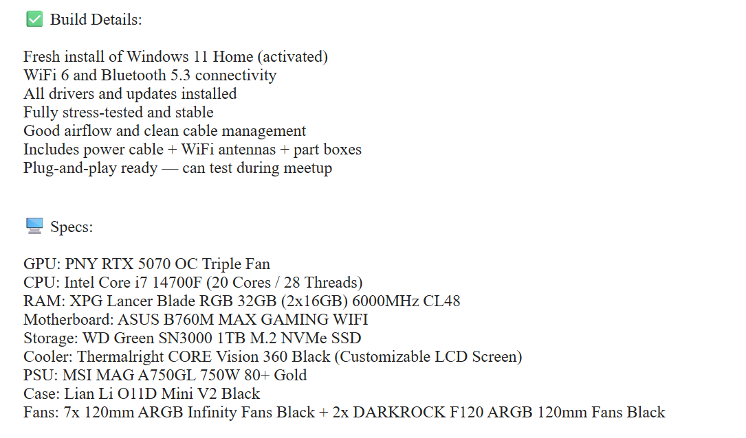 Craigslist PC listing