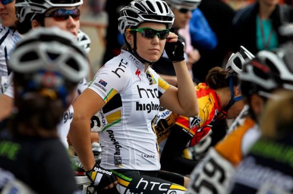 Chloe Hosking (HTC-Highroad) gets ready to head out for her eventual win.