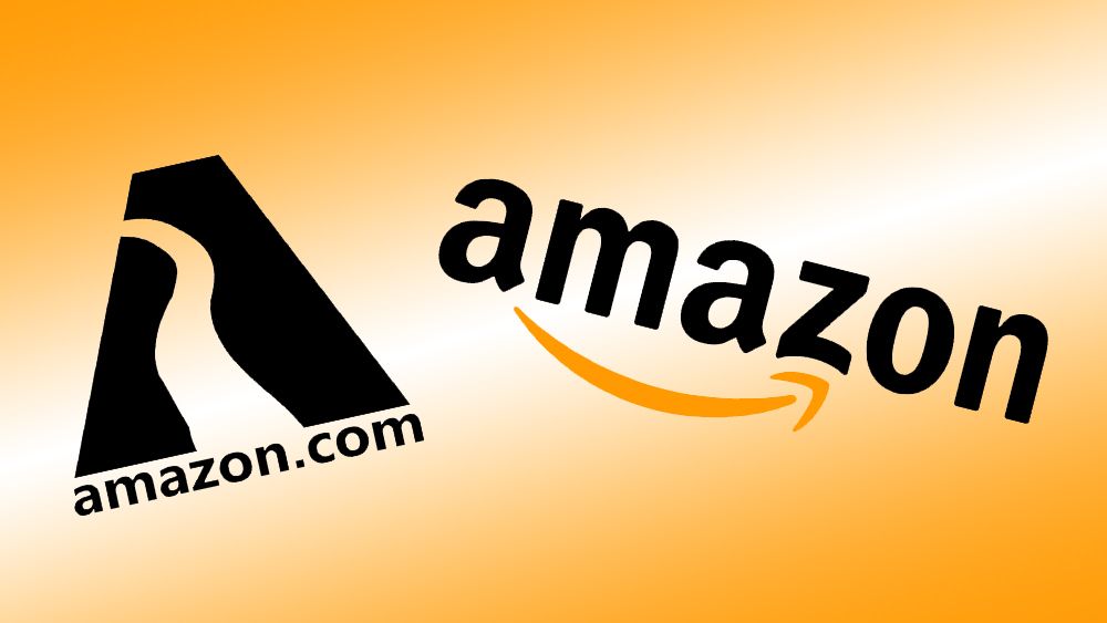 the old Amazon logo with a river running through an &#039;a&#039; next to the new amazon logo which has an arrow going from the &#039;a&#039; to the &#039;z&#039;