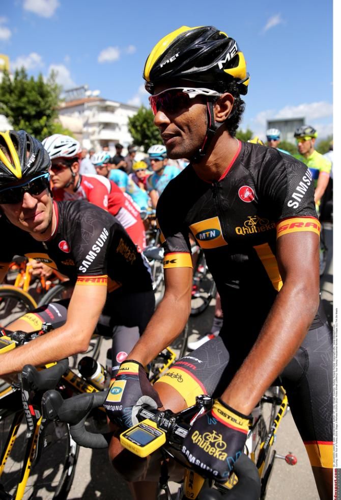 Merhawi Kudus at the start of stage 3