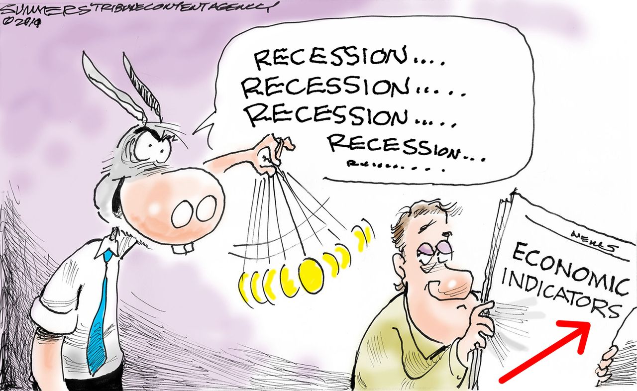 Political Cartoon U.S. Democrats Economic Growth Recession Hypnotism