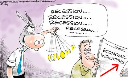 Political Cartoon U.S. Democrats Economic Growth Recession Hypnotism