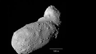 The rubble pile asteroid as imaged by the Hayabusa 1 probe in 2005.