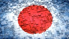 A digital matrix overlaid on the Japan flag