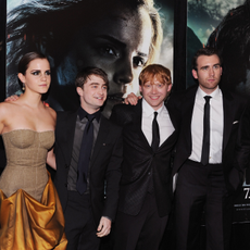 Tom Felton, Emma Watson, Daniel Radcliffe, Rupert Grint and Matthew Lewis attend the premiere of ""Harry Potter and the Deathly Hallows: Part 2"" at Avery Fisher Hall, Lincoln Center on July 11, 2011 in New York City.