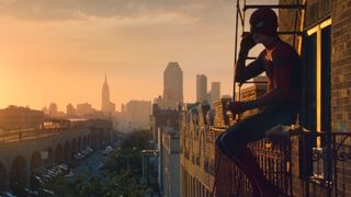 Spider-Man eats a churro at sunset in Spider-Man: Homecoming