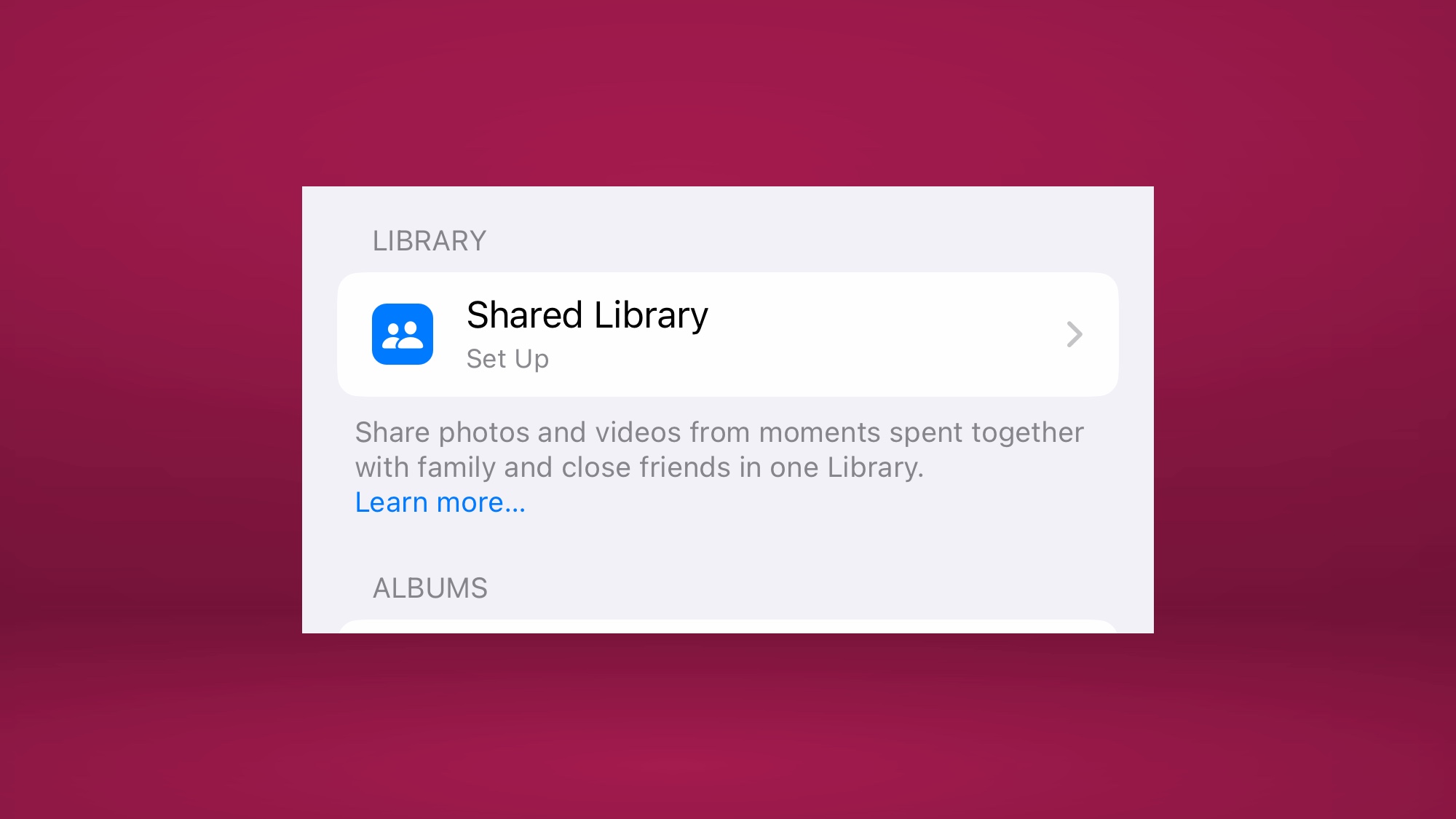 Einrichtung der iCloud Shared Photo Library in den Einstellungen