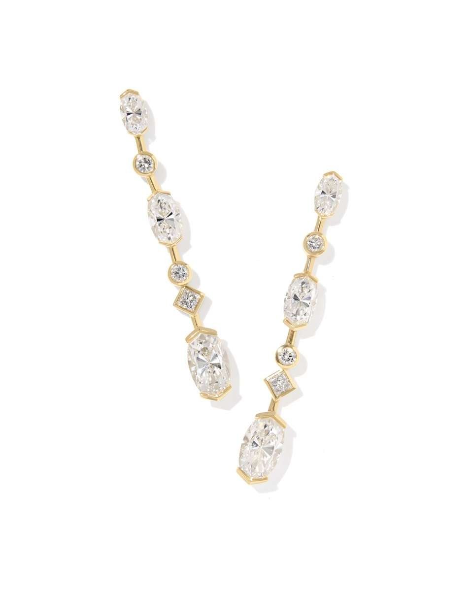 7.61 Ct Lab Grown White Diamond Custom Elisa Linear 14k Yellow Gold Earrings