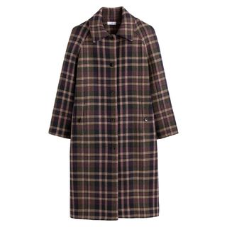 Long Checked Coat in Recycled Wool Mix