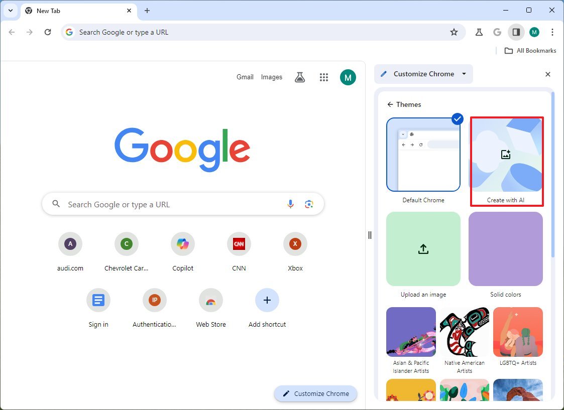 Chrome crea tema con IA