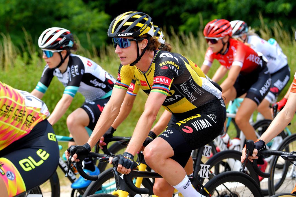 PRATO NEVOSO ITALY JULY 03 Marianne Vos of Netherlands and Jumbo Visma Team during the 32nd Giro dItalia Internazionale Femminile 2021 Stage 2 a 1001km stage from Boves to Prato Nevoso Colle del Prel 1607m GiroDonne UCIWWT on July 03 2021 in Prato Nevoso Italy Photo by Luc ClaessenGetty Images