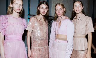 The designer envisaged a plethora of nighttime looks in fleshy tones, like transparent gelato-pink petticoats; delicate skirts