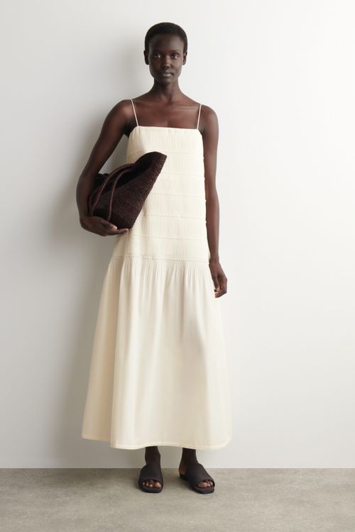 Ruched Poplin Midi Dress