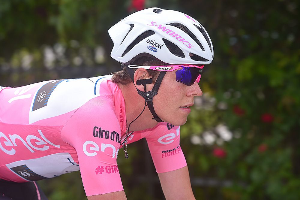 Bob Jungels (Etixx-QuickStep) wears the maglia rosa during stage 11