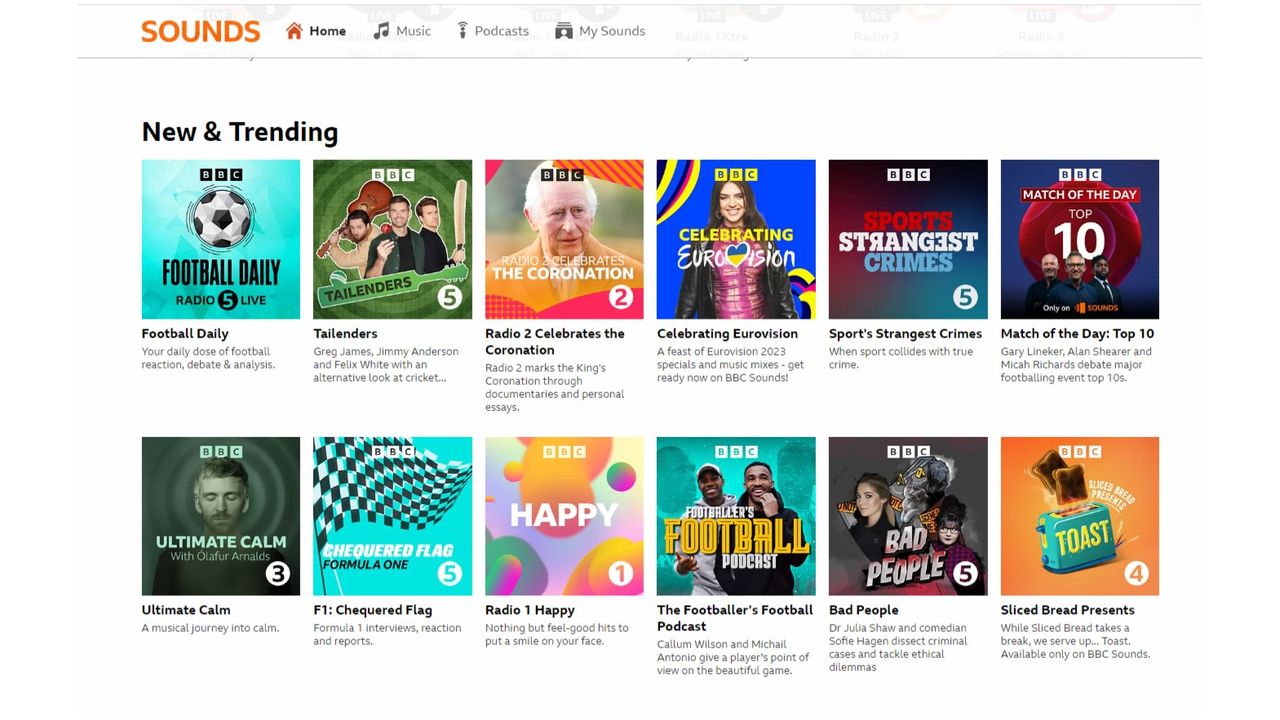 BBC Sounds desktop webpage screenshot