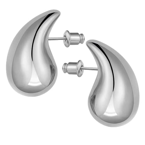 Silver Chunky Earrings S925 Sterling Silver Tear Drop Earrings Bottega Veneta Earring Dupes Silver Earrings Jewelry Open Hoops Lightweight Silver Drop Earrings With Sterling Silver Post for Women