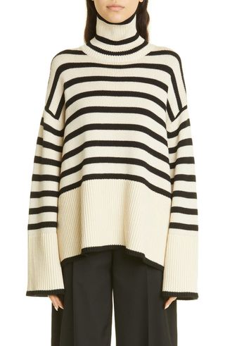 Stripe Wool Blend Turtleneck Sweater