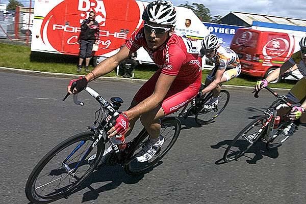 Angus Morton normally rides for the Drapac Porsche outfit, but in this race he represents BOC Gas-Tall Timbers.