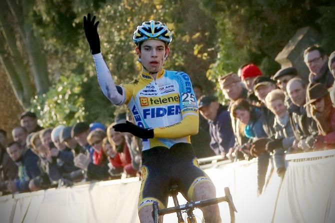 Wout Van Aert (Telenet Fidea) celebrates his win in Otegem after being DQ'd from the Belgian championships over the weekend