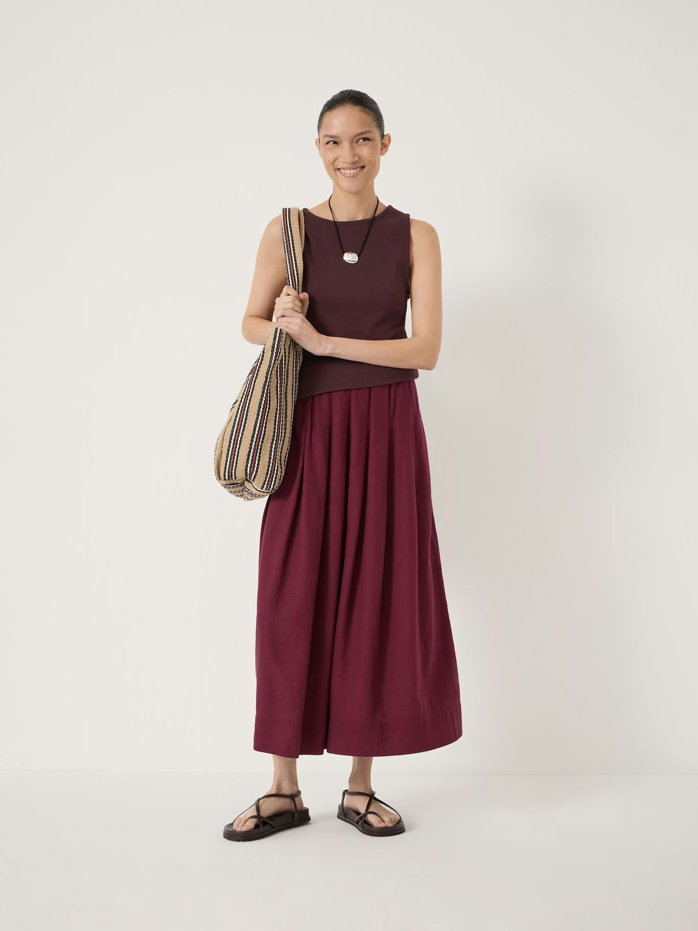 hush, Ivy Pleated Linen Blend Midi Skirt