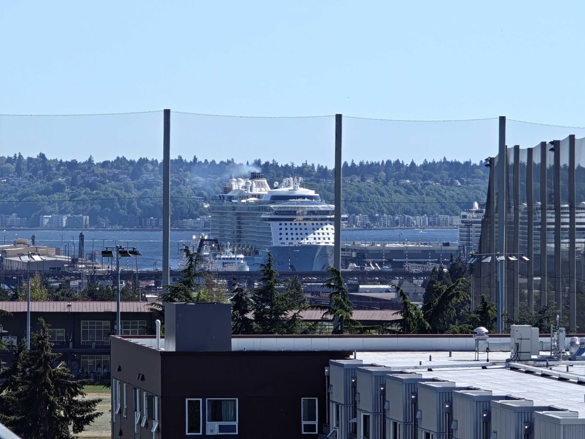 A cruise ship in the distance