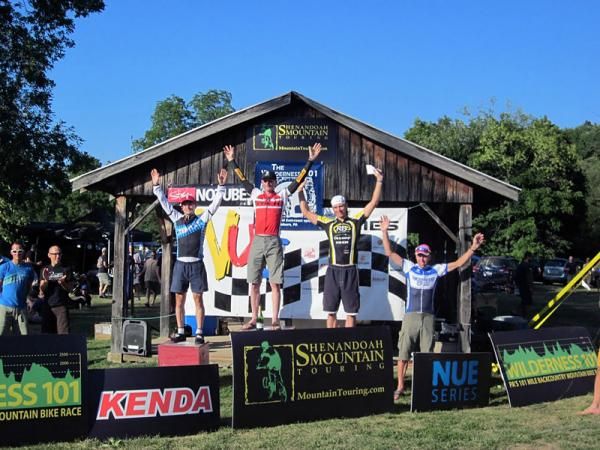 Men's Open podium (r-l) Kevin Carter (stepped away), Christian Tanguy, Jeff Schalk. Michael Siminson and Roger Ashplom.