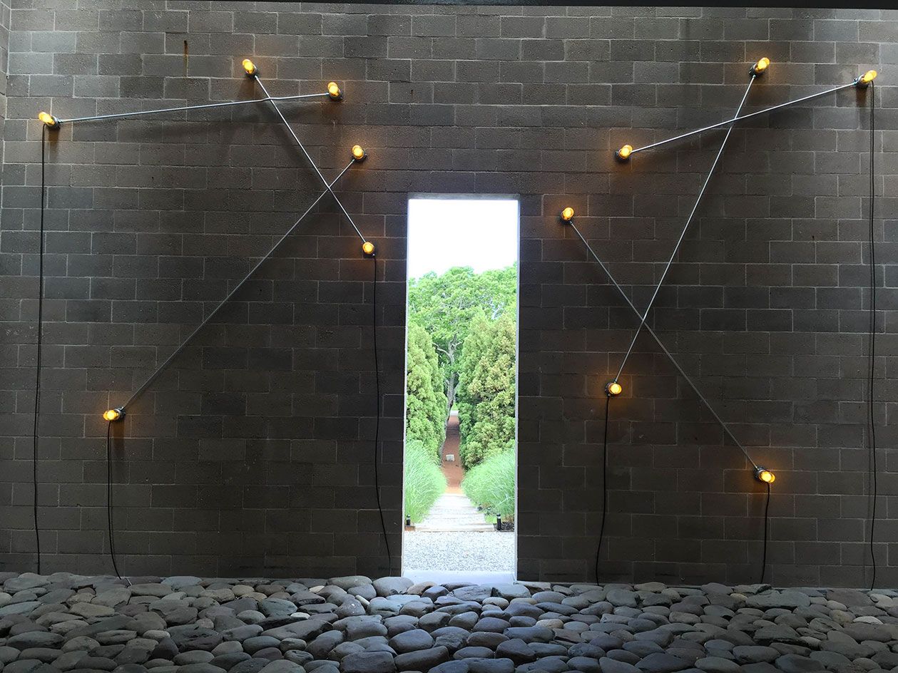 a vivid installation of light sculptures that were created during his residency at Watermill